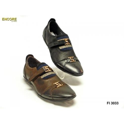 Fiesso Genuine Leather Shoes With Velcro Strap And Buckle FI3033